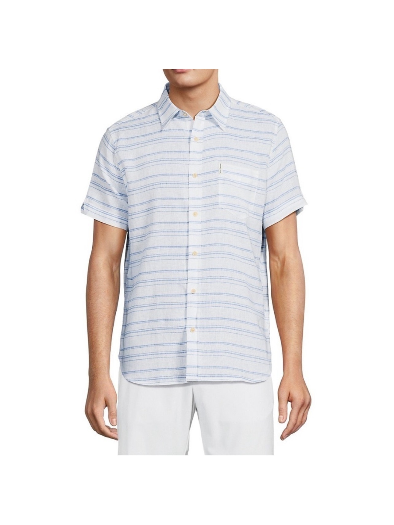 Ben Sherman Button Down Shirt Size Extra Large Linen Blend White Blue Stripe Men
